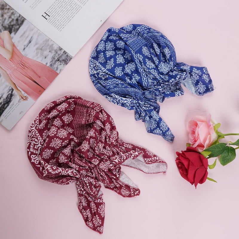 Sucrain 4pcs Pre-Tied Chemo Head Scarf Beanie Covers Cap Head Scarves Sleep Turban Hat Women Bandana with Stretch Print Ruffle - Image 4